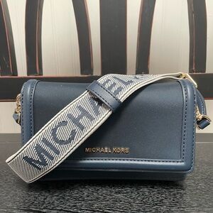 Michael Kors Dark Blue Crossbody Bag with Logo Strap